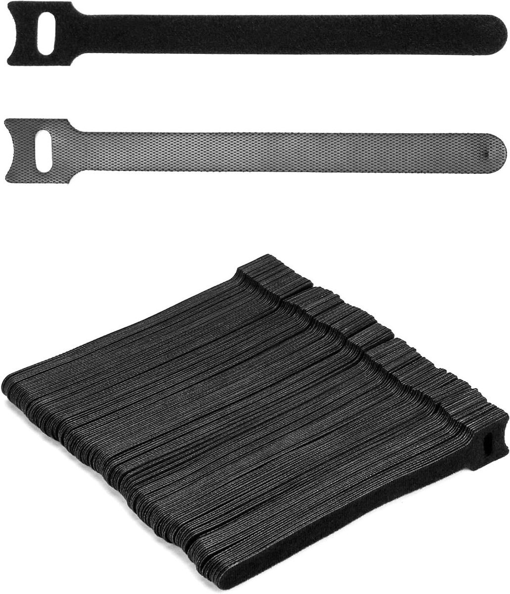 MK Stoer - Kabelbinders - Klittenband - Hersluitbare - Verstelbare - Kabelbeheer - Geschikt voor elektronica - Zwart ® 150 stuks klittenband kabelbinders, 150 x 12 mm hersluitbare kabelbinders Verstelbare klittenband bandjes voor kabelbeheer (zwart).