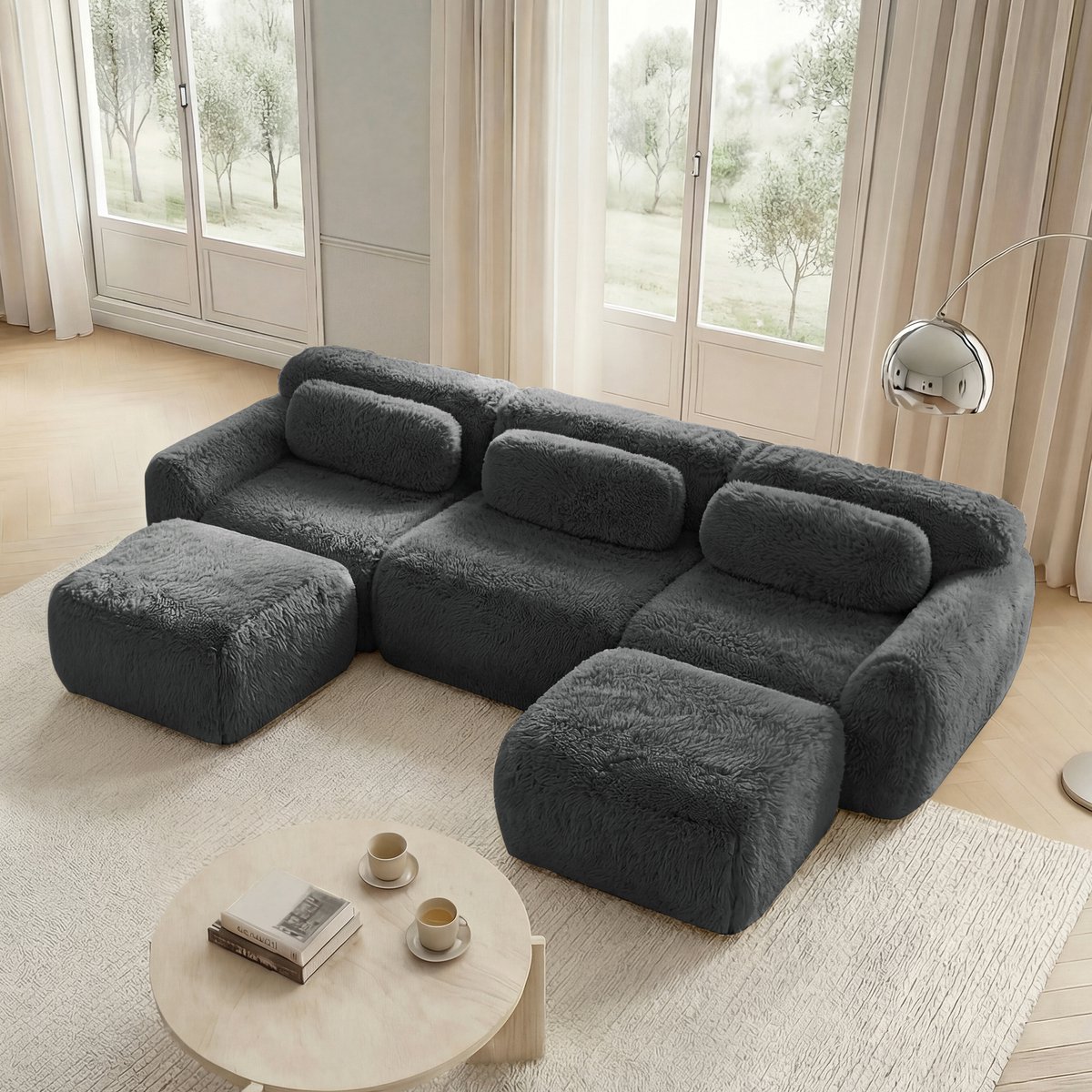 STILVORA Modulaire U Bankstel Zonder Montage - Zachte Pluche Met Kussens En Antislip Basis