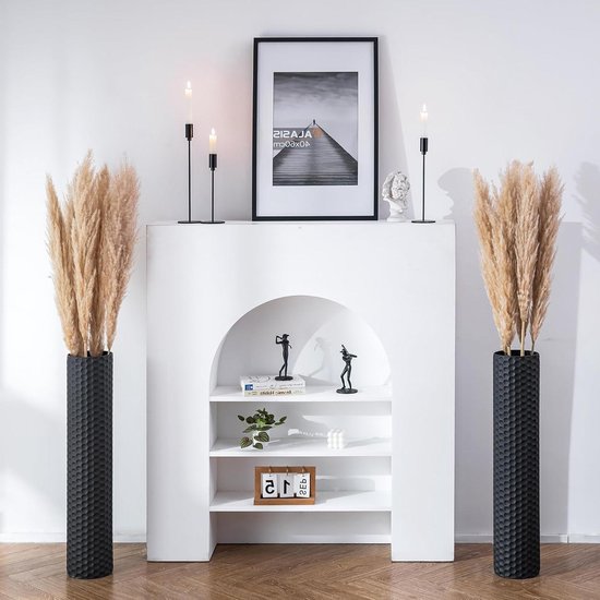 Zwarte Metalen Vloervaas Set van 2 - Grote Staande Vazen voor Woonkamer - Bloemenvaas Hoog Model 70 cm - Decoratieve Vaas voor Slaapkamer, Keuken en Openhaard