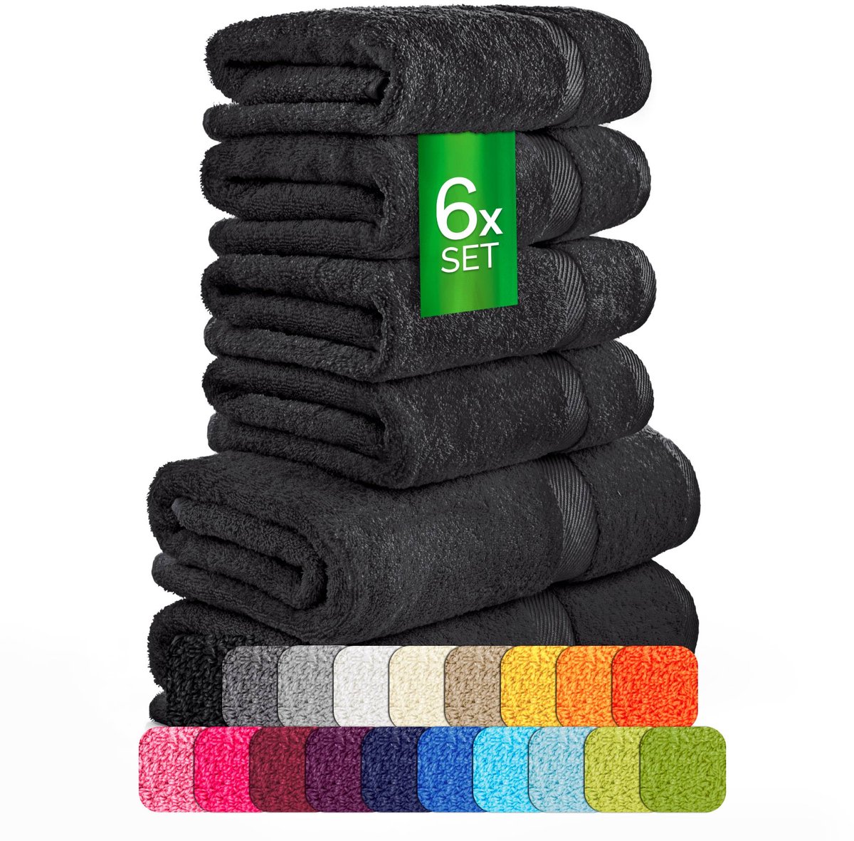 etérea Carli handdoekenset 6-delig – zwart – 100% katoen – 500 g/m² – OEKO-TEX Made in Green