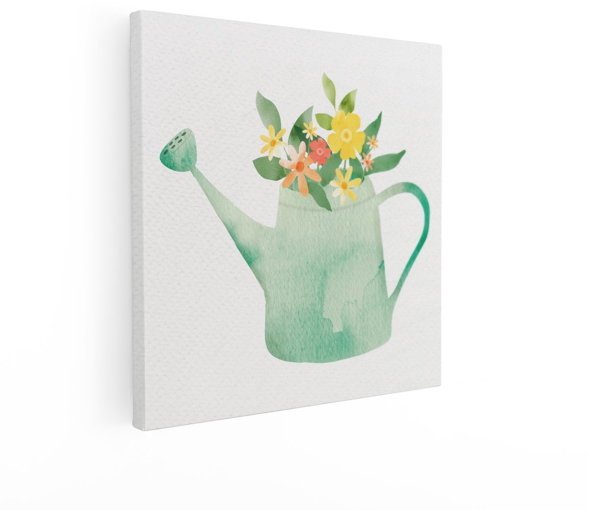 Artaza Canvas Schilderij Gieter Met Bloemen - 40x40 cm - Wanddecoratie Waterverf - Muurdec