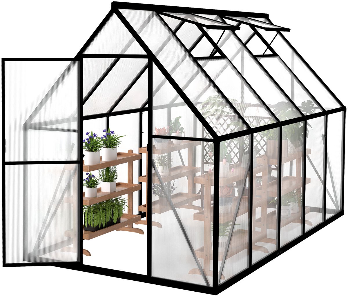 Aufun Premium Aluminium Kas 5,04 m² 280x180x195cm – 6cm Fundering & 4mm PC-plaat – UV-bestendig Weerbestendig