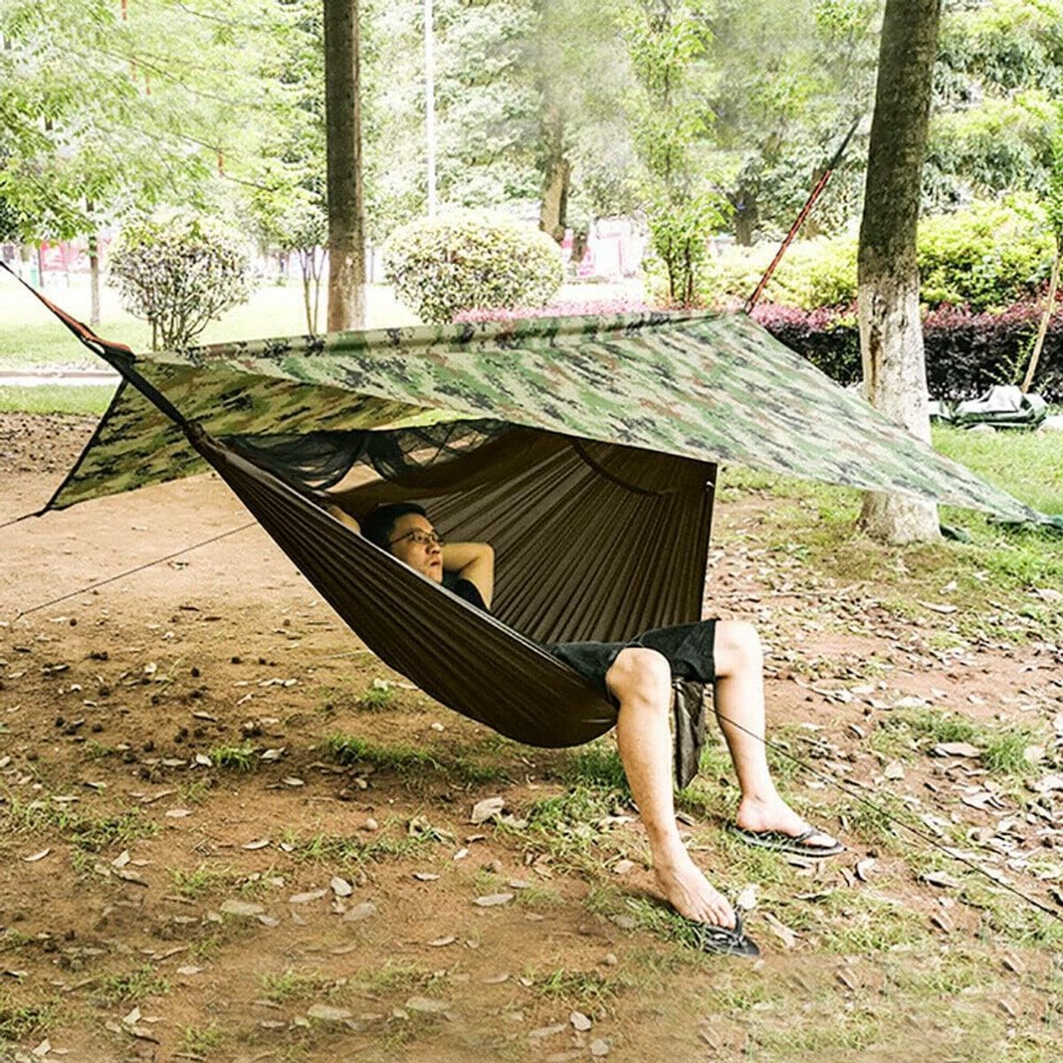 2-Persoons Hangmat Ultra Lichte Ademende Nylon Parachutezeil met Muggennet en Tentzeil voor Kamperen Trekking Strand en Tuin