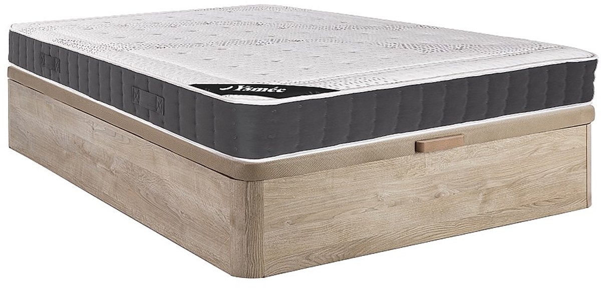 Vente-unique Set 160 x 200 cm bedbodem met opbergruimte, licht naturel + matras met pocketveren met instap met vormgeheugen van 27 cm dik - ATLANTIDE van YSMÉE