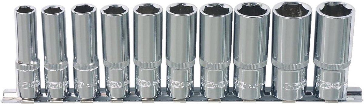 10-delige 1/2 inch dopsleutelset, zeskant lang, 10-19mm