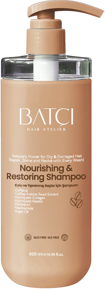 BATCI Hair Repair Shampoo - Voedende Formule Verrijkt met Koffie Extract, Keratine & Collageen voor Droog en Beschadigd Haar - 500 ml