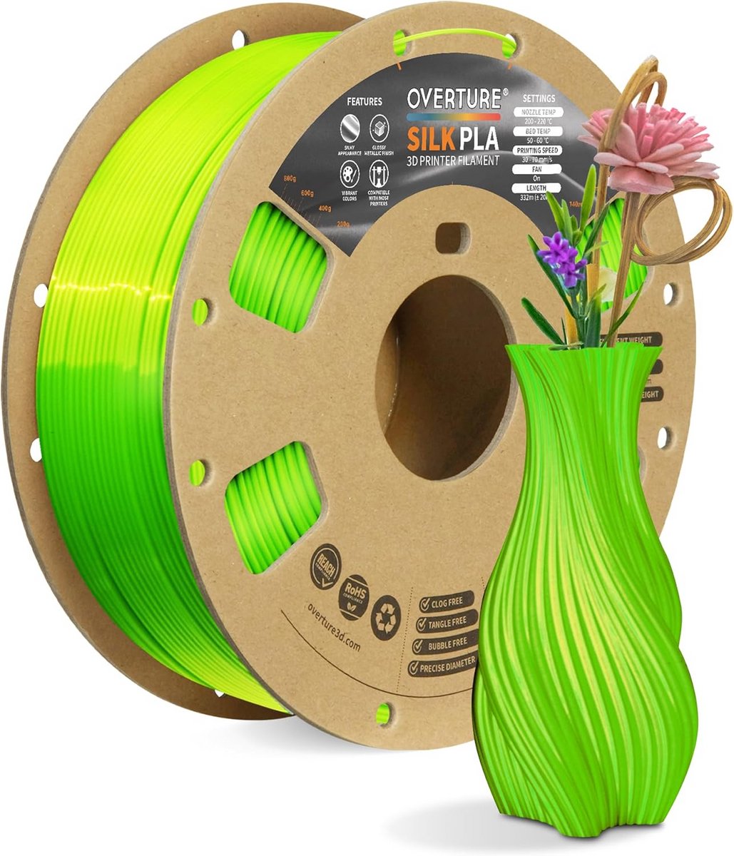 Glanzend PLA 3D Printer Filament 1.75mm – 1kg Spoel – Clog-Free – Neon Groen