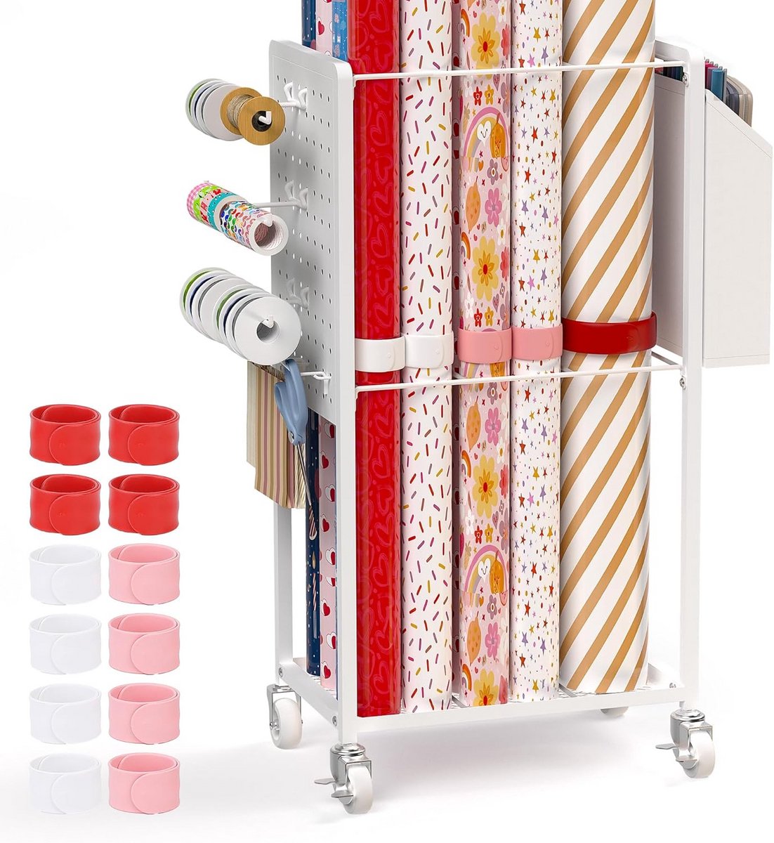 Mobiele Inpakpapier Organizer Kar met 12 Banden voor Cadeaupapier Opslag