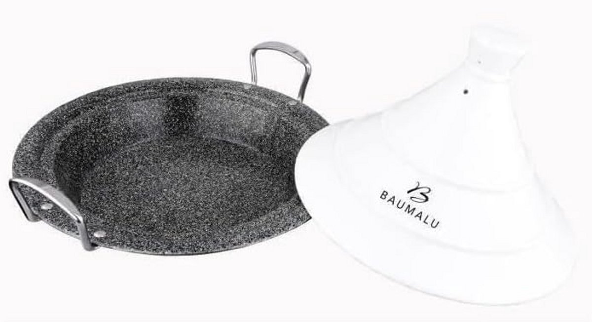 Tajinepan Roestvrij Staal 30 cm met Wit Keramisch Deksel