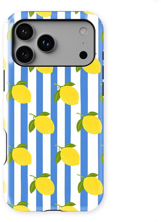 Coque DripCase compatible avec iPhone 17 Pro Max | Motif Happy Stripes | Recharge magnétique | Design 2-en-1 | Coque arrière joyeuse compatible avec iPhone 17 Pro Max Limoncello Blue