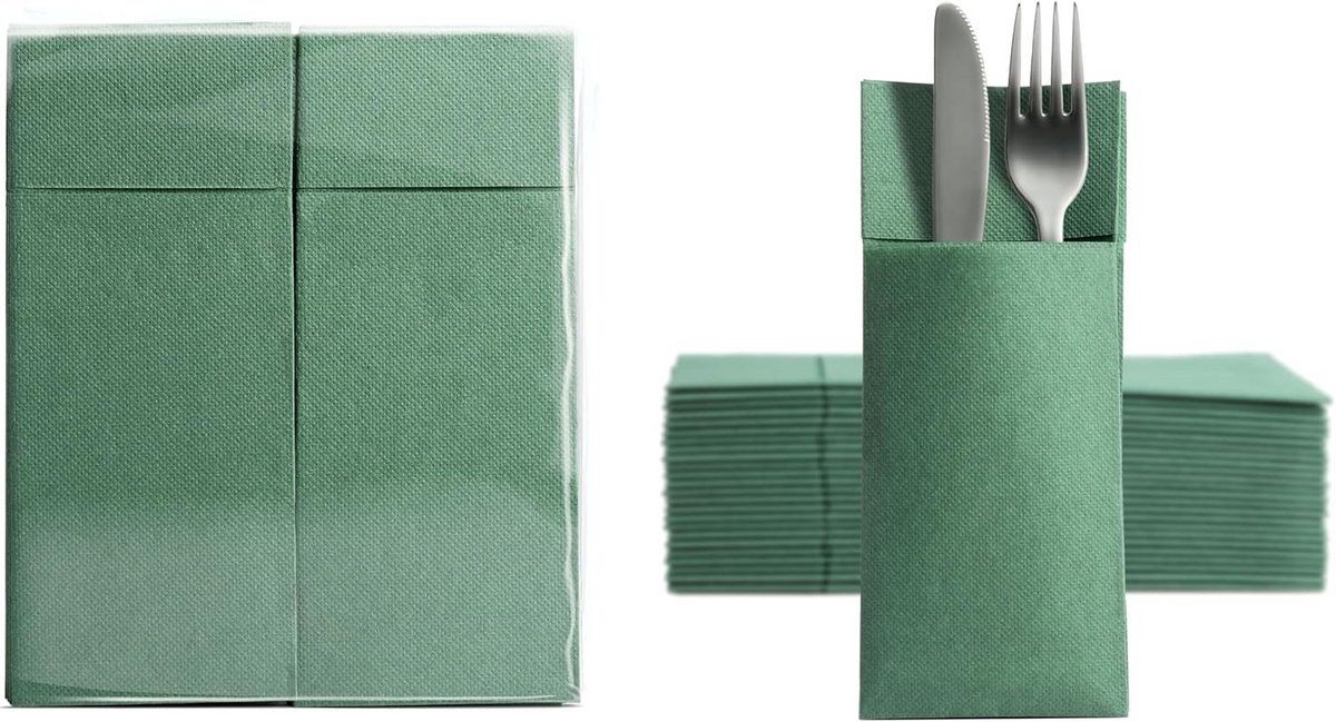 Luxe Bestekservetten Groen - Kant-en-Klaar met Sleuf voor Bestek - Zacht & Stevig - 32x38cm