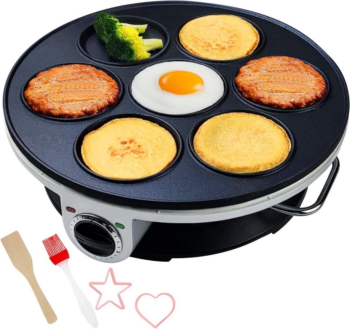 Elektrische Mini Pannenkoekmaker voor Pannenkoeken, Crêpes en Eieren - Anti-aanbak, 14 cm, 450W