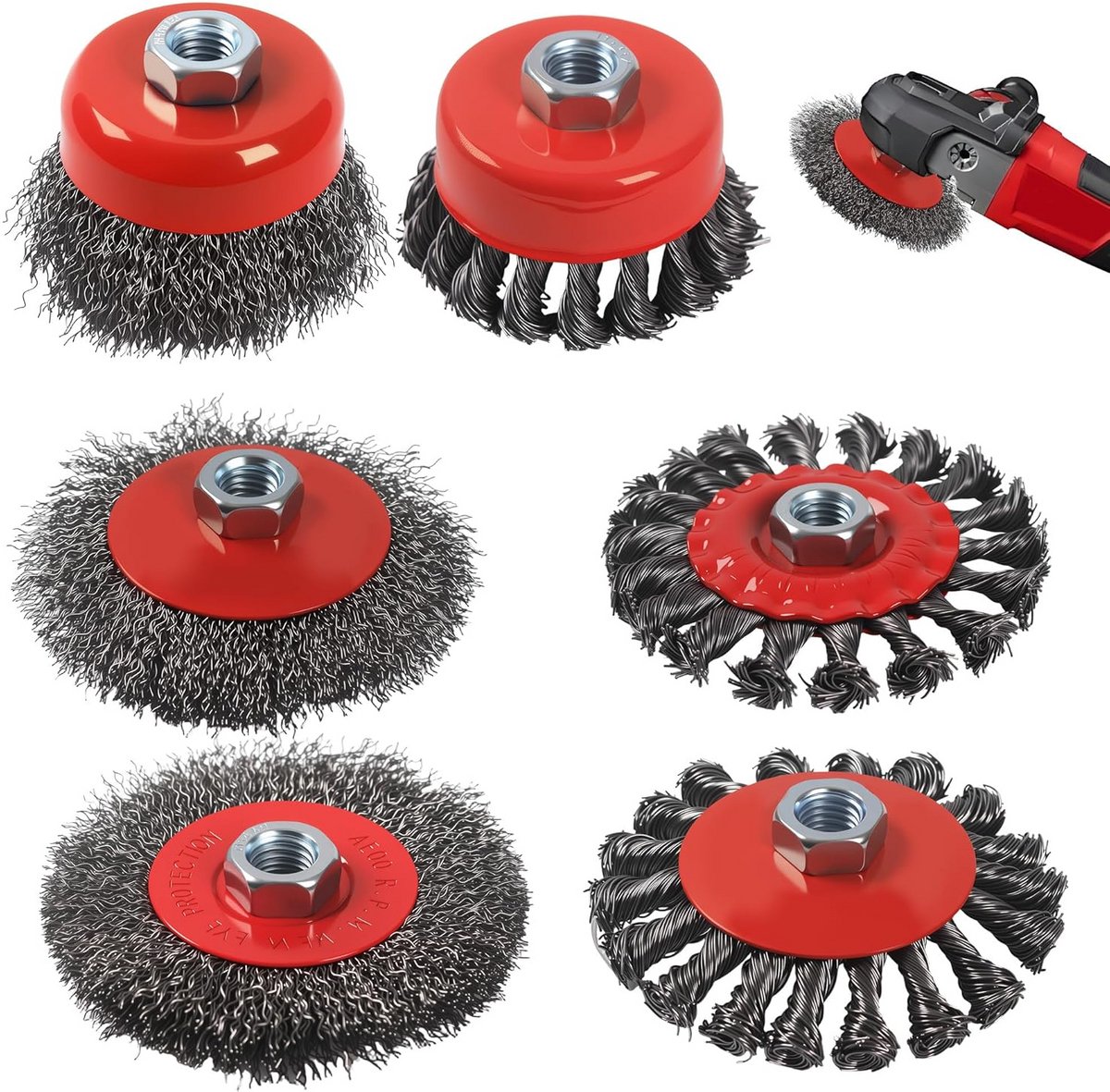 6-delige Set Metalen Borstels voor Haakse Slijper (75mm & 100mm) - Draadborstels voor Slijpen en Ontbramen