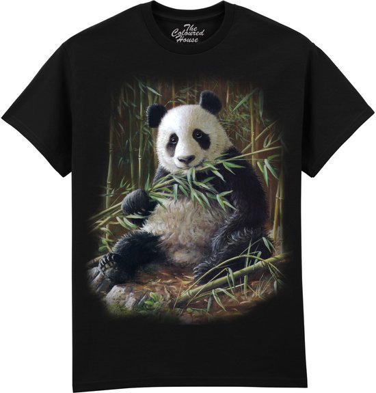Zwarte t-shirt met een pandabeer in bamboe