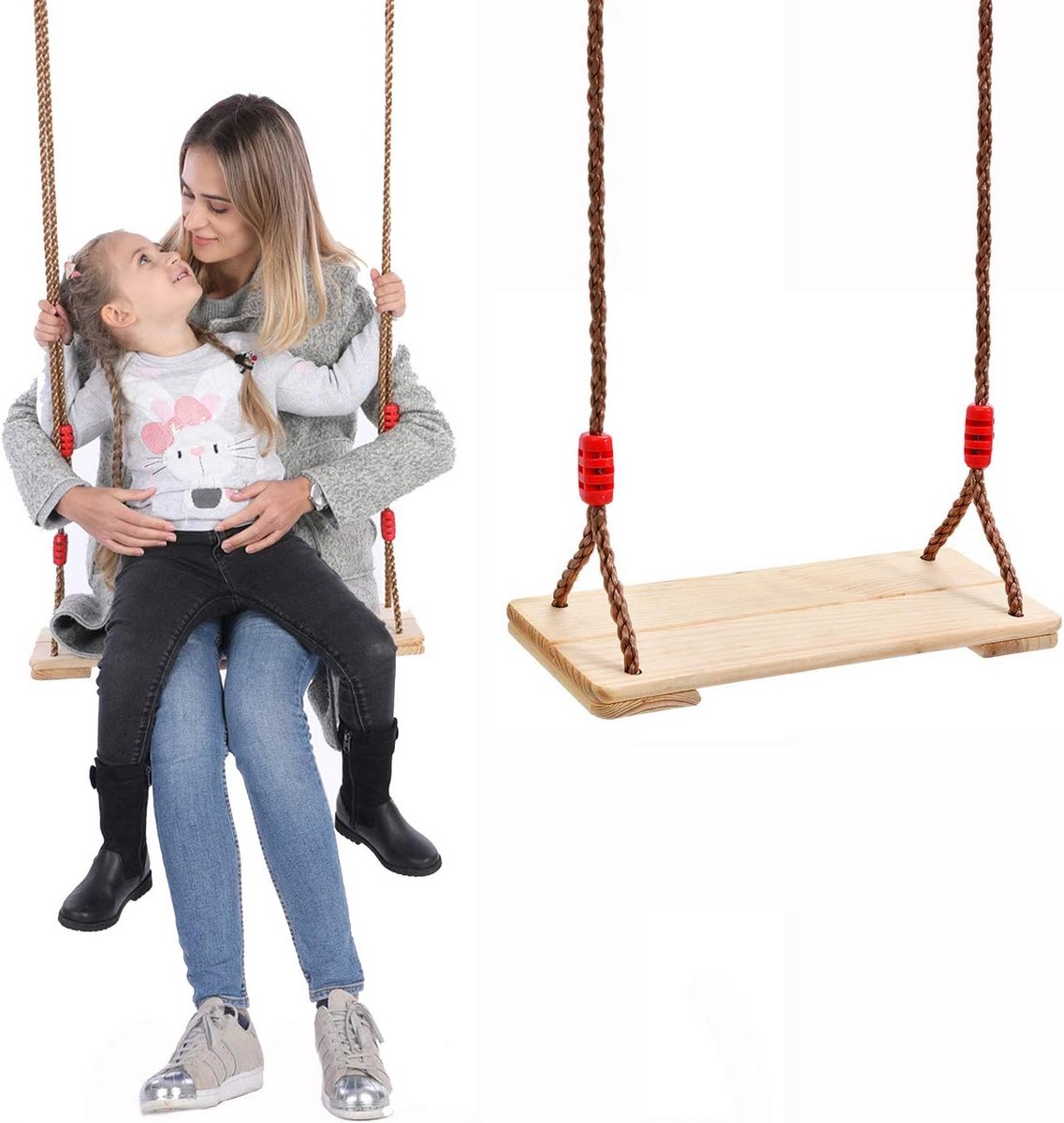 Houten Schommelstoel voor Volwassenen en Kinderen – Verstelbare Koorden – Geschikt voor Binnen en Buiten – Tuinschommel