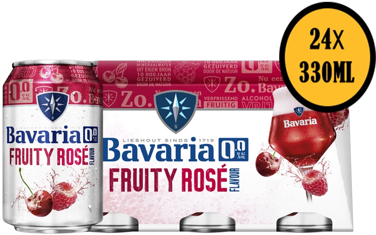 Bavaria 0.0% Fruity Rosé Alcoholvrij Bier - 24-pack Blikken - 33cl per Blik