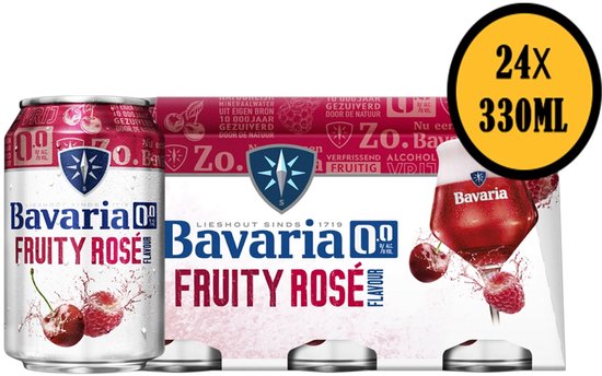 Bavaria 0.0% Fruity Rosé Alcoholvrij Bier - 24-pack Blikken - 33cl per Blik