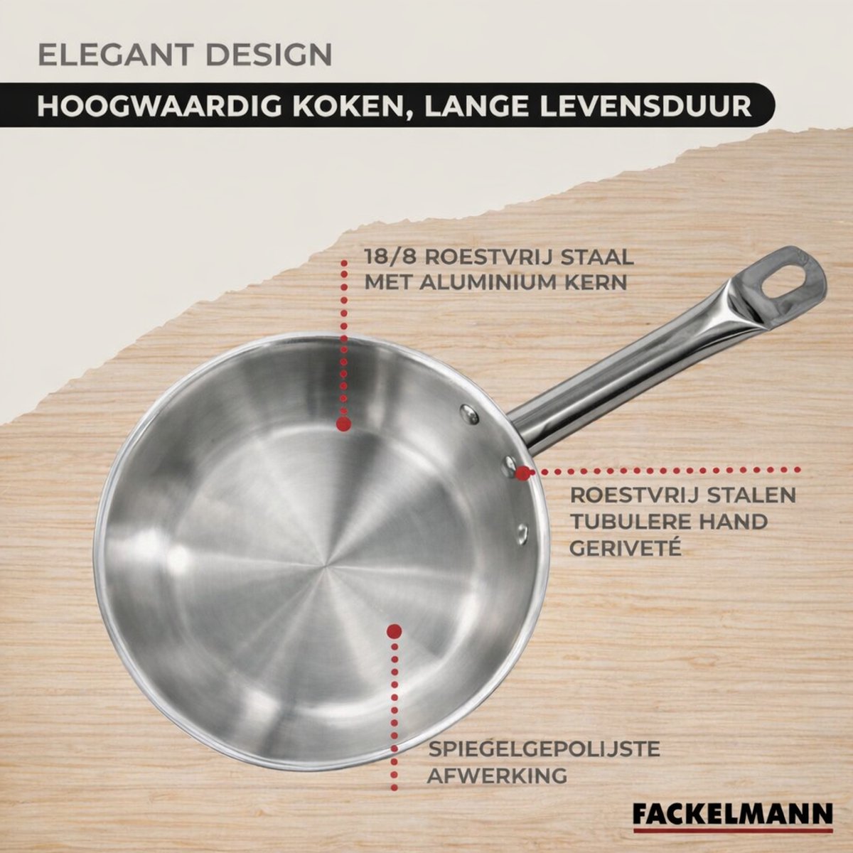 Set van 1 pan 20 cm roestvrij staal en 6 Fackelmann Eterna keukengerei