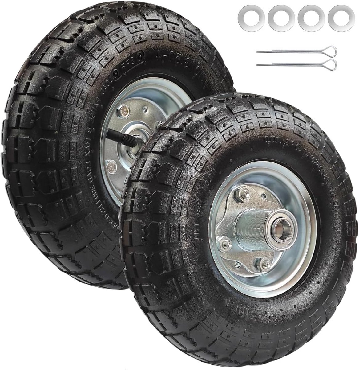 2x 10 Inch Pneumatische Vervangingswielen 4.10/3.50-4 voor Kruiwagen en Kar (5/8" Asgat)