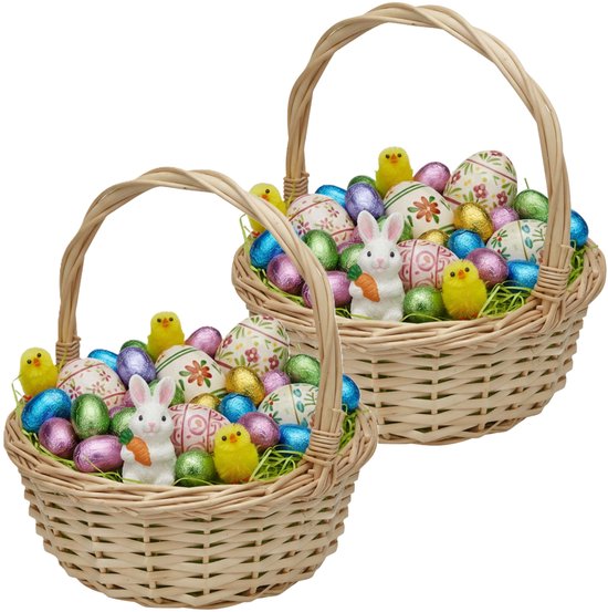 Panier de Pâques osier - 2x - Panier en osier avec anse - naturel - D25 x H27 cm - chasse aux œufs de Pâques