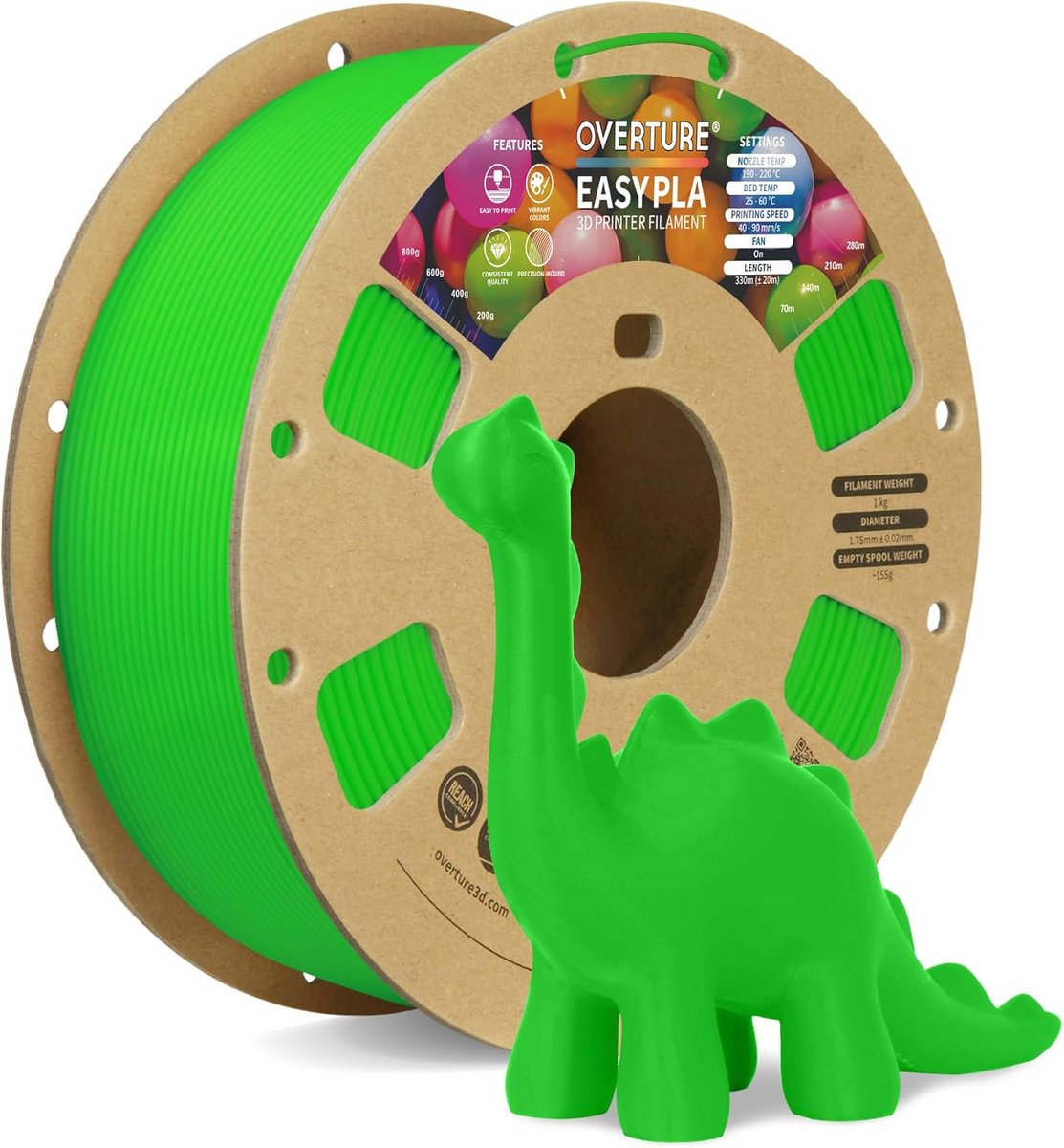 1.75mm PLA 3D Printer Filament 1kg, Eco-vriendelijk, Hoge Nauwkeurigheid Spoel