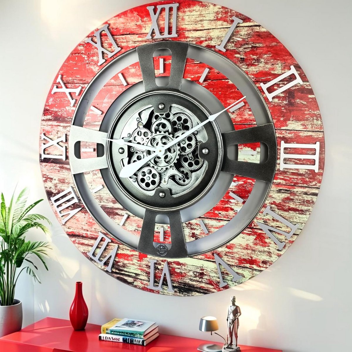 Grote Wandklok met Werkende Tandwielen Industrieel Vintage Design 60 cm