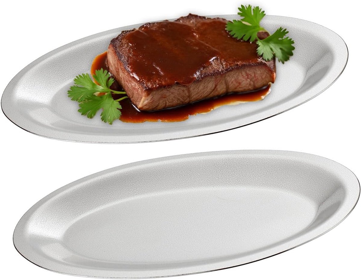 Set van 2 Ovale RVS Borden - Diner- en Appetizerborden (25x15 cm)