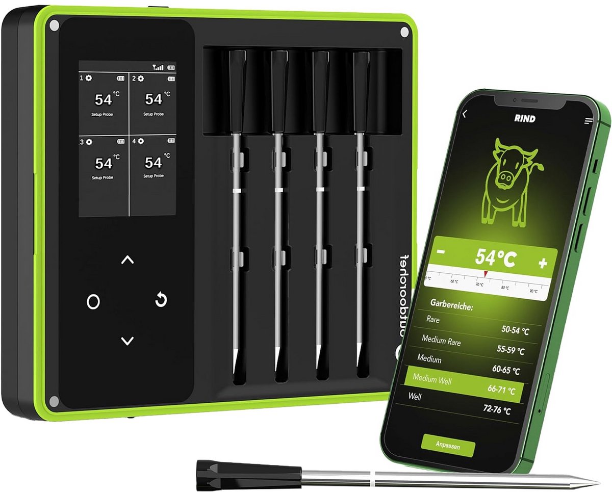 Draadloze Bluetooth Grillthermometer met 4 Sensoren en Groot Bereik