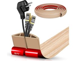 Zelfklevende kabelgoten voor vloeren - Duurzaam - Voorkomt effectief blootliggende draden, aanraking door kinderen en schade door huisdieren - 1 meter x 3 centimeter - Geschikt voor woningen en kantoren - Witte houtnerf