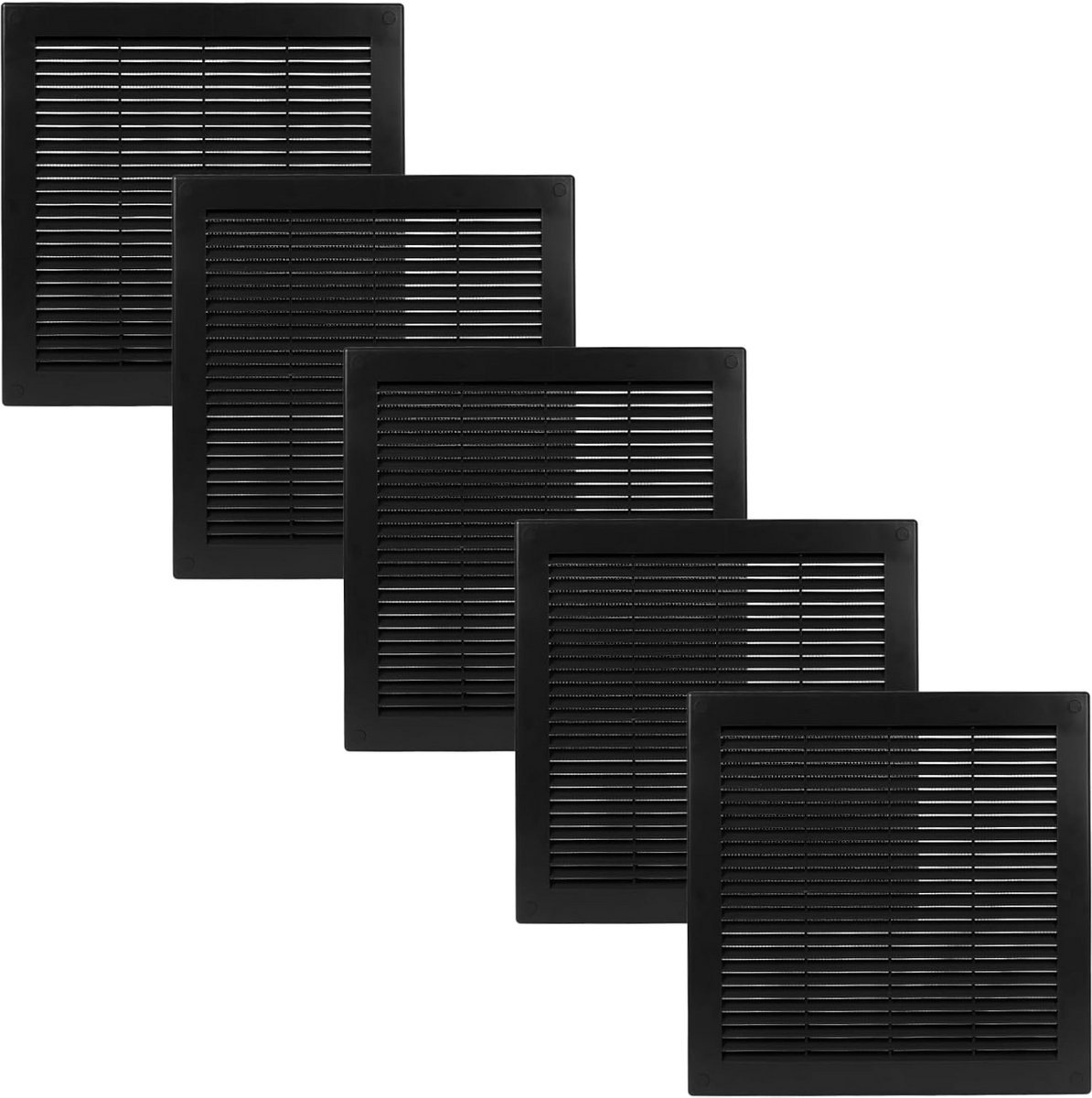 5x Vierkante Ventilatieroosters 30,5x30,5 cm met Muggennet voor Binnenklimaat