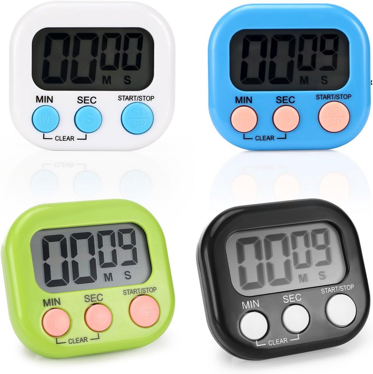 4 Stuks Digitale Kookwekker met Minuut- en Seconde-instelling en Opvouwbare Standaard
