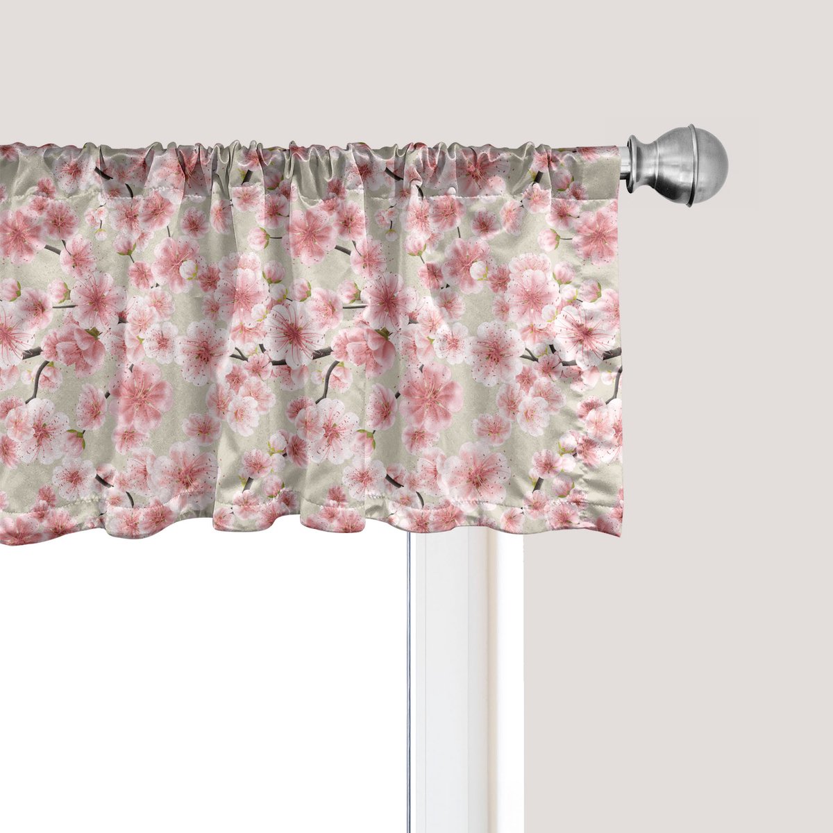 ABAKUHAUS Kersenbloesem Raamvalletje, Gordijnvalletje voor Keuken en Slaapkamer met Tunnelzoom, 137 cm x 45 cm, Gedroogde Rozen en Eierschaal