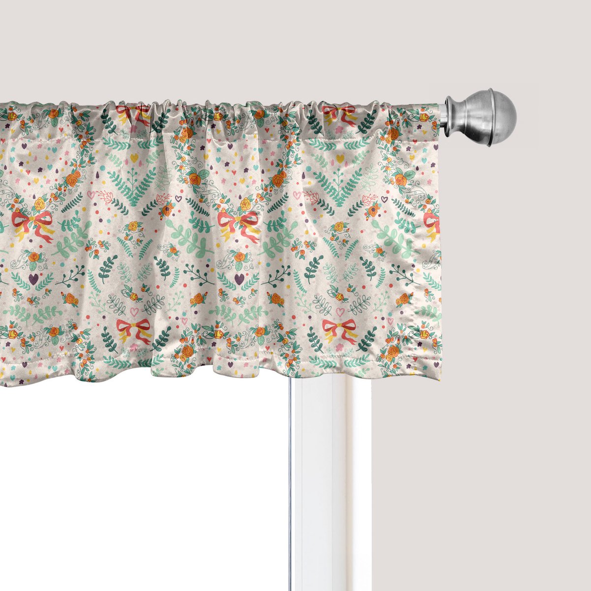 ABAKUHAUS Shabby Flora Raamvalletje, Gordijnvalletje voor Keuken en Slaapkamer met Tunnelzoom, 137 cm x 45 cm, Beige Mint