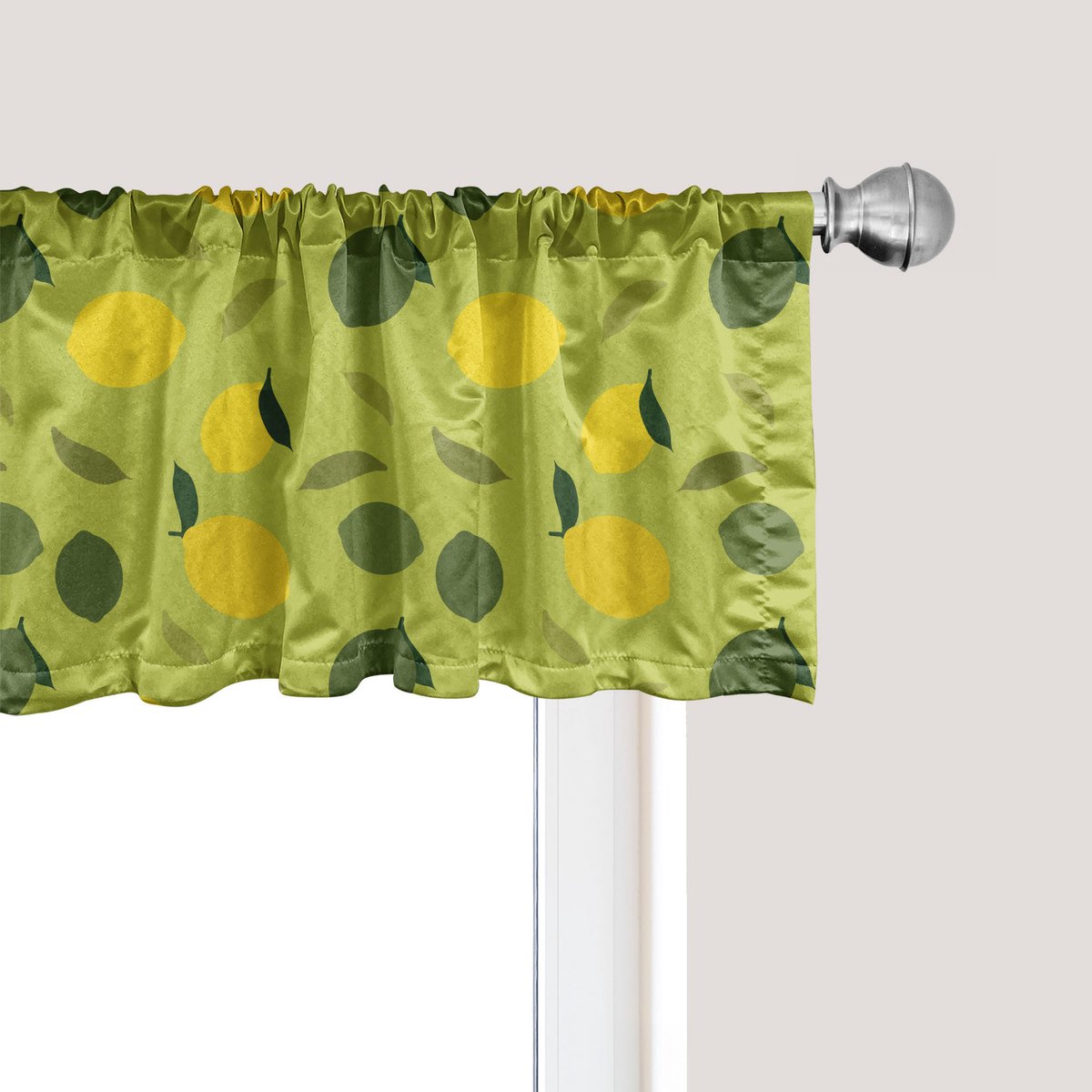 ABAKUHAUS Citroen raamvalletje, gordijnvalletje voor keuken en slaapkamer met tunnelzoom, 137 cm x 30 cm, olijfgroen geel