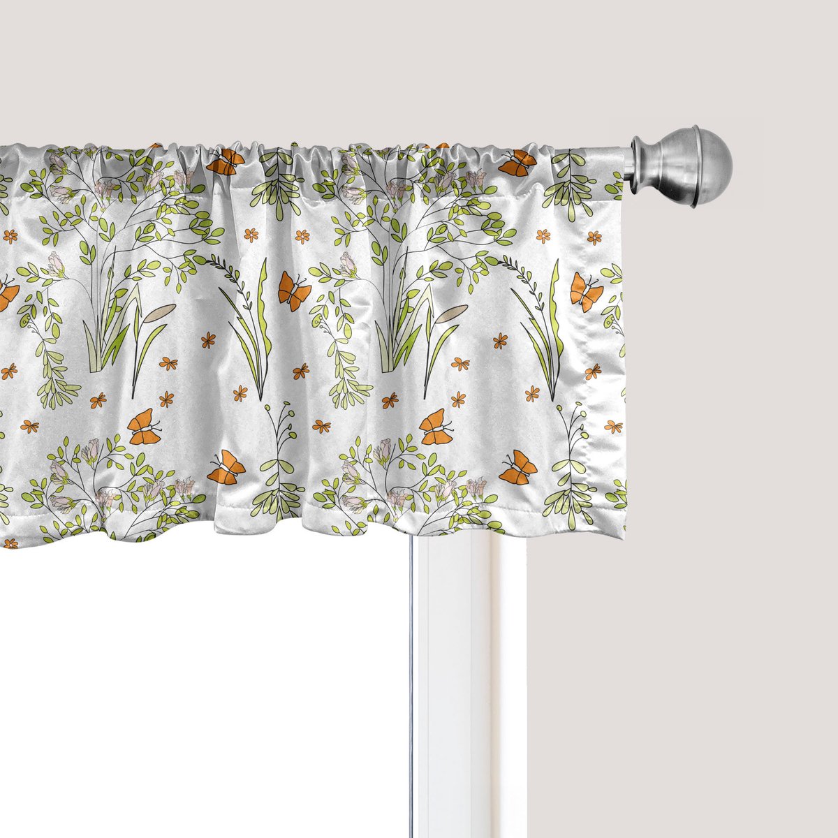 ABAKUHAUS Lente raamvalletje, gordijnvalletje voor keuken en slaapkamer met tunnelzoom, 137 cm x 30 cm, lichtgroen donkeroranje