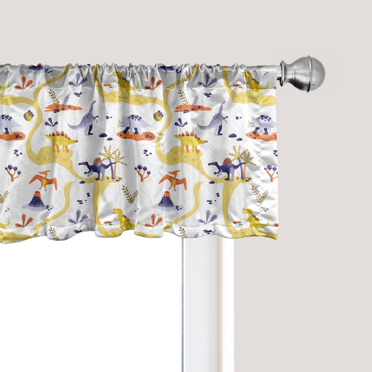 ABAKUHAUS Dino Raamvalletje, Gordijnvalletje voor Keuken en Slaapkamer Decoratie met Tunnelzoom, 137 cm x 30 cm, Wit Meerkleurig