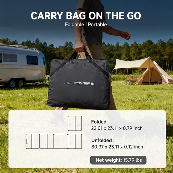 ALLPOWERS SE200 200 W Zonnepaneel, Opvouwbaar Zonnepaneel met Verstelbare Standaard, IP68 Waterdichte ETFE Zonnelader voor Energiecentrale, Buiten, Kamperen, Camper, Tuin, Stroomuitval van Merkloos — afbeelding 2