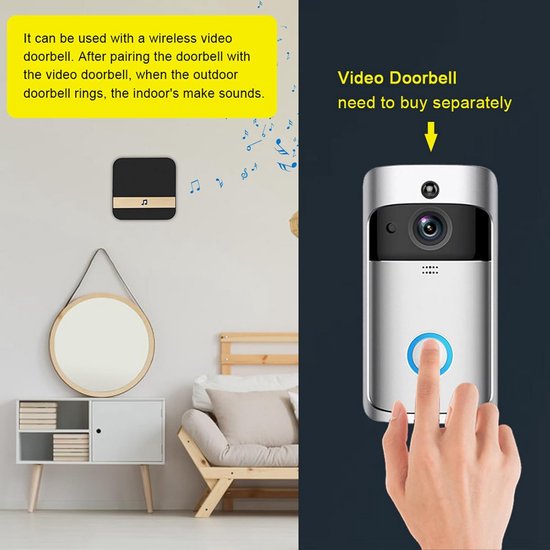 Draadloze Wifi Slimme Deurbel Ontvanger met 52 Melodieën en Instelbaar Volume — afbeelding 2