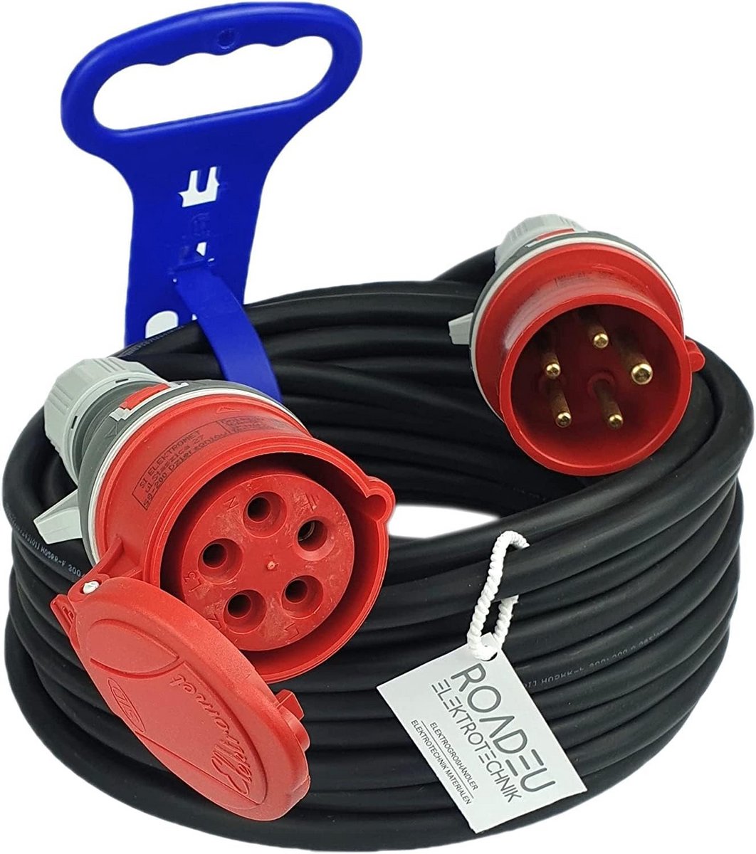 Professionele CEE Verlengkabel 25 Meter 16A 380V Rubber Kabel IP44 Krachtstroom