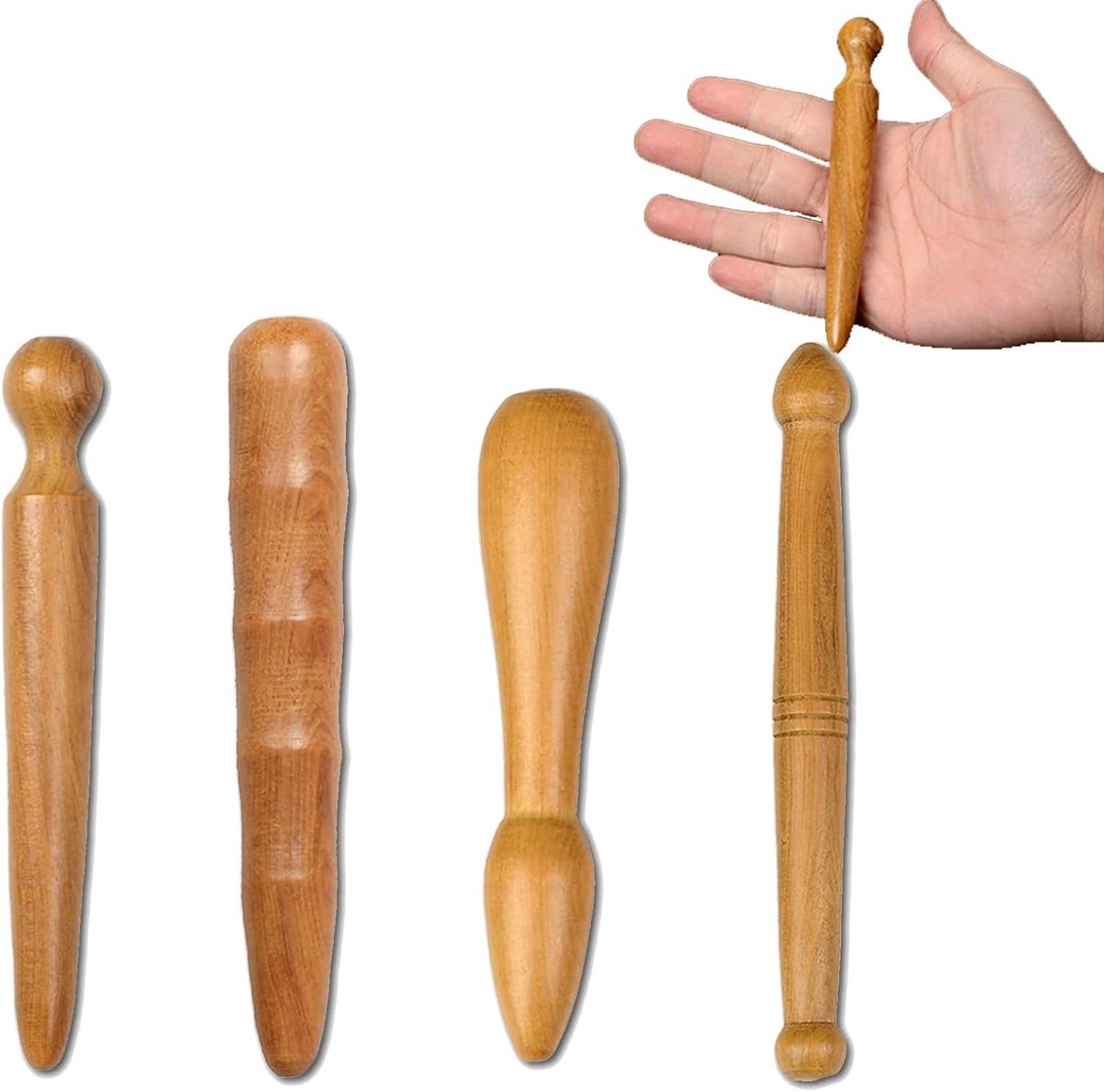 4-delige Houten Triggerpoint Massage Set voor Voeten, Rug en Spieren