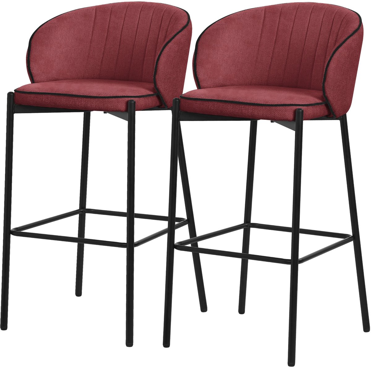 ml-design barkrukken set van 2 rood stoffen bekleding 76 cm comfortabele gestoffeerde barkrukken met metalen frame ergonomische keukenstoelen met rugleuning en voetsteun hoge bistrokrukken stabiele scandinavische hoge stoelen voor keuken en bar Red