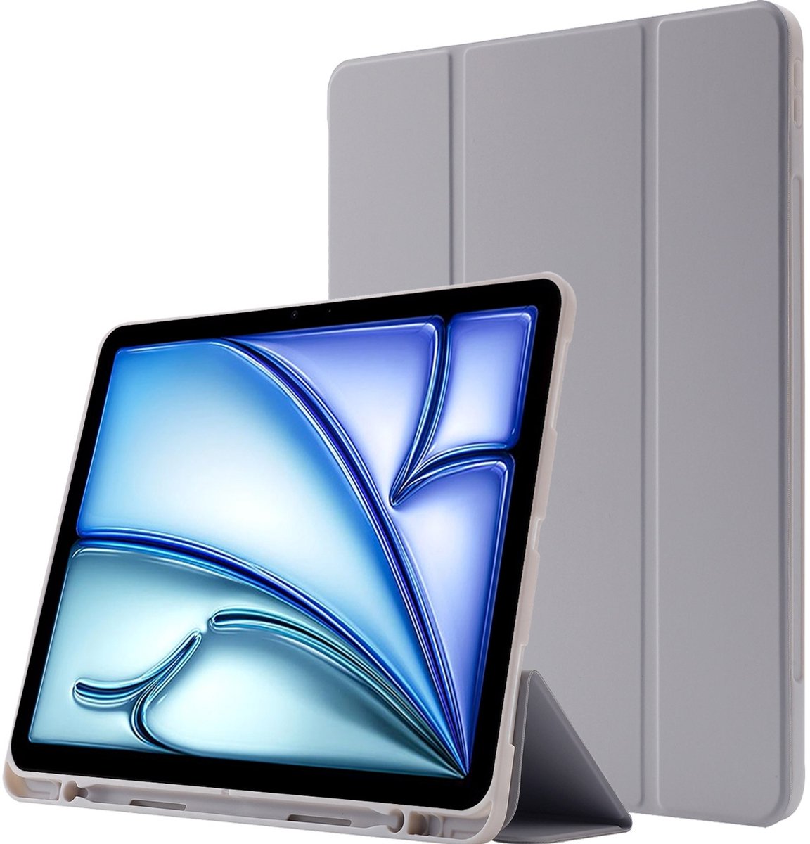 Mobigear Tablethoes geschikt voor Apple iPad Air 11 Inch (2026) Hoes TPU,Kunstleer | Mobigear Tri-Fold Gel Bookcase + Stylus Houder - Grijs