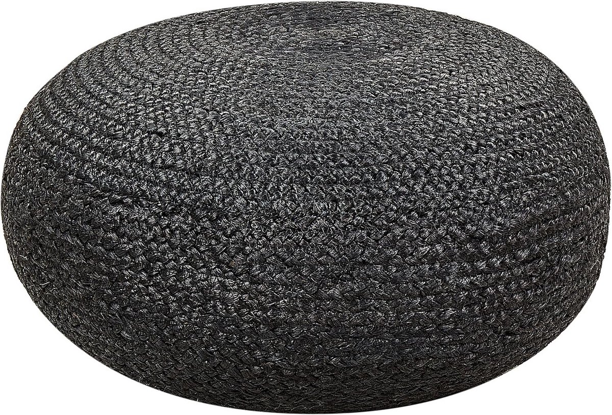 Ronde Boho Zwarte Jute Poef 50 cm - Zit- en Voetenbank