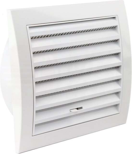 Wandrooster met horizontale lamellen en regelklep, wit