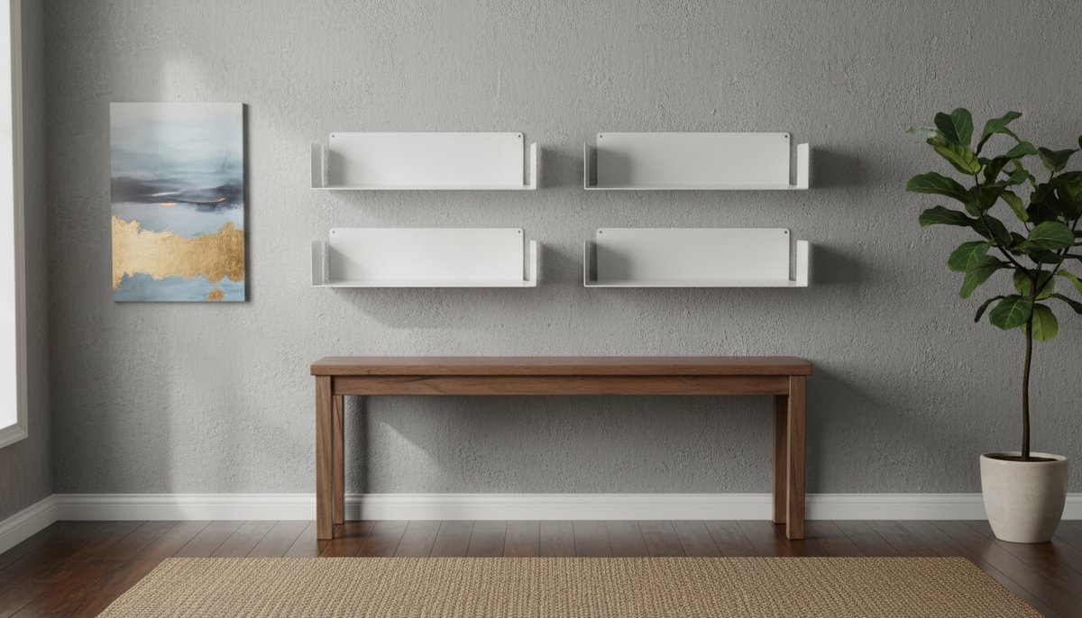 Boekenkast -Wandplanken Set van 4 – Casa Velluto Invisio 60 cm Zwevende Wandplank – Onzichtbaar Design – Wandrek van Hoogwaardig Staal – Minimalistische Wandbibliotheek – Wit – Made in Italy