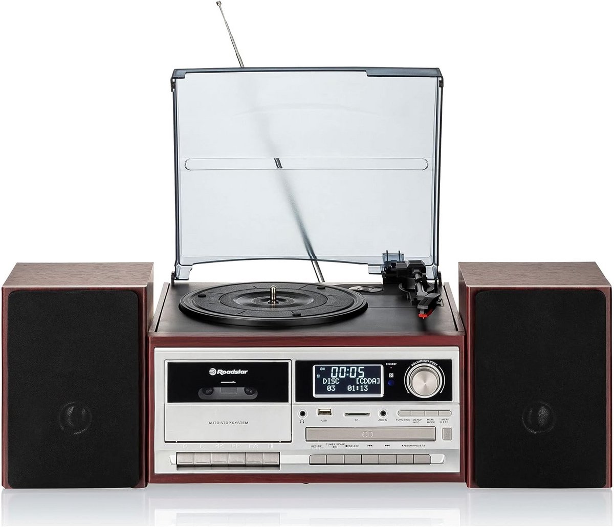 Multifunctionele Vintage Stereo Installatie met Platenspeler, Bluetooth, DAB+ en CD-speler