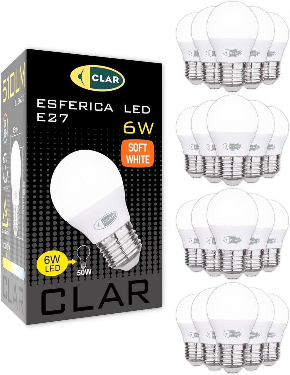 Set van 20 E27 LED Filamentlampen - Warm Wit Licht - Laag Verbruik
