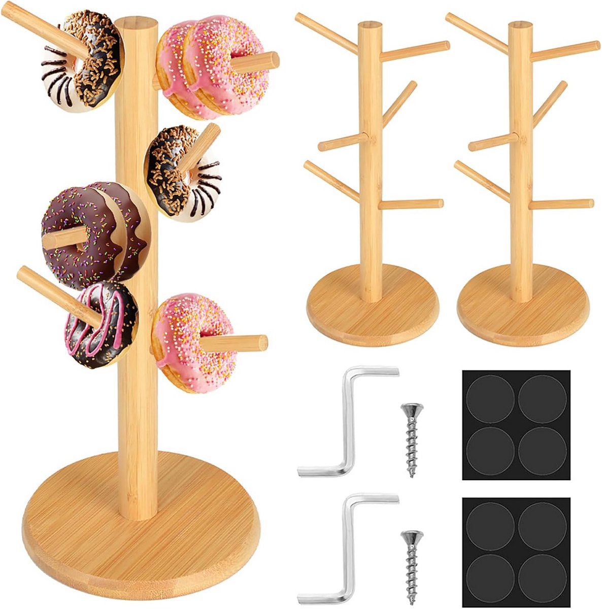 2-Pack Houten Standaard voor Koffiekopjes, Donuts en Sieraden
