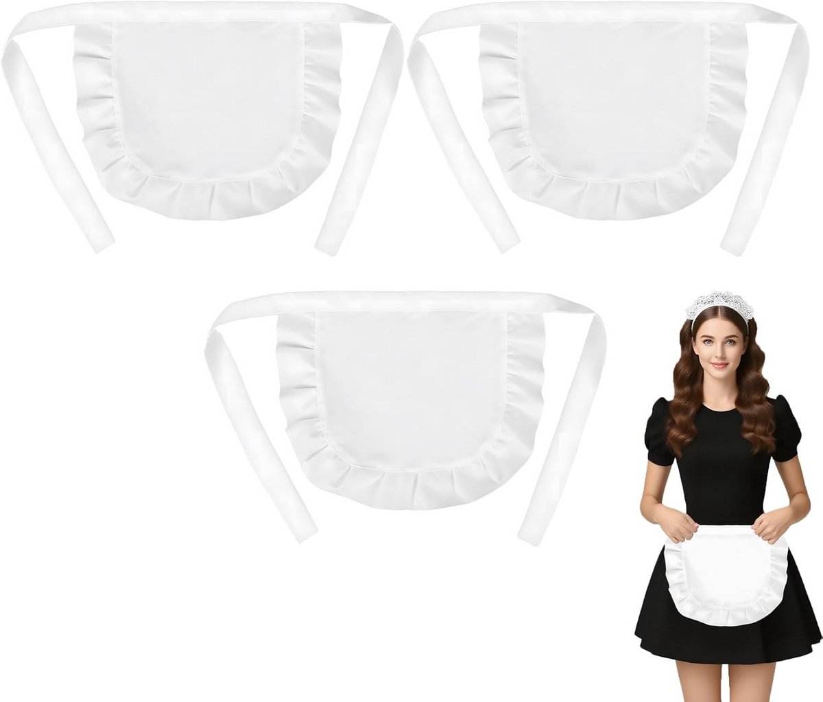 3x Witte Taille Schort Halve Schort Voor Keuken Cosplay en Werk