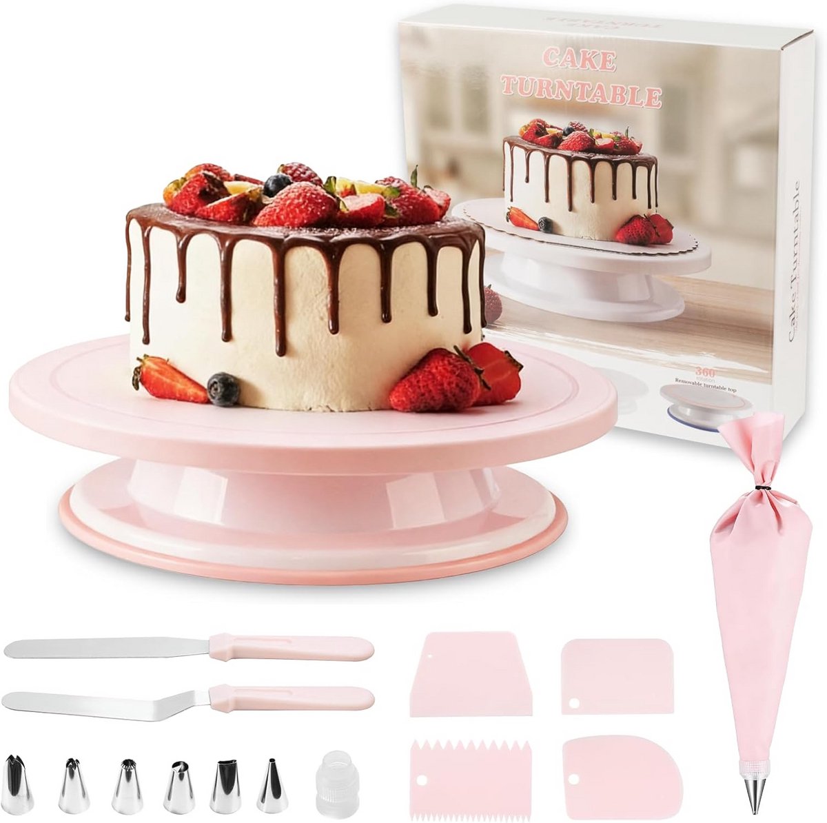 Draaibaar Taartplateau met Decoratieset - Ideaal voor Taart Decoreren